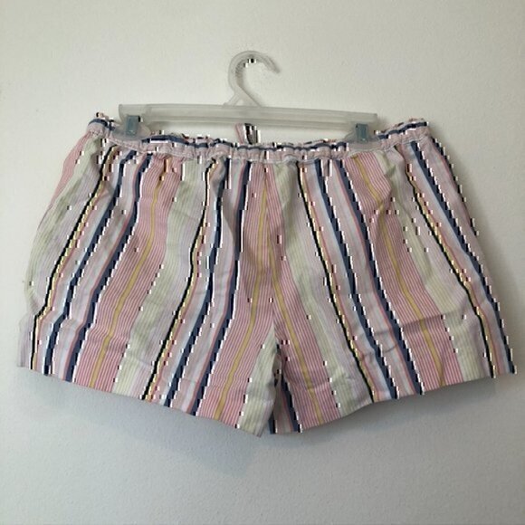 ANN TAYLOR LOFT Striped Tie Waist Shorts Pink White Blue 100% Cotton Boho Small - Picture 10 of 11